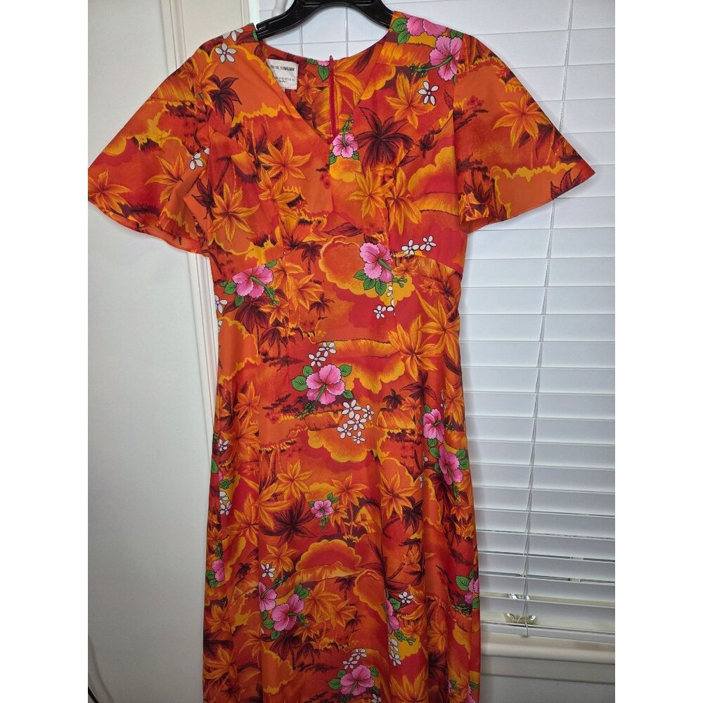 VTG Royal Hawaiian Mumu Dress Orange Floral Maxi Made In Hawaii Tropical - Picture 2 of 8